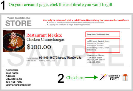 Go to your account page and view the certificate you want to gift